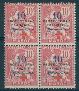 MOROCCO, RED CROSS STAMP, OVERPRINT IN VERMILION COLOR, NEVER HINGED BLOCK OF 4