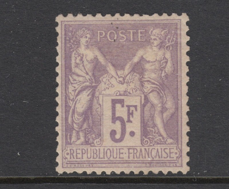 France Sc 96 MLH. 1877 5fr violet on lavender Navigation & Commerce, VF