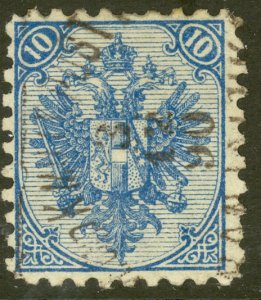 BOSNIA AND HERZEGOVINA 1890-93 10k Arms P.9 1/4 Sc 7,Mi.5IK VFU