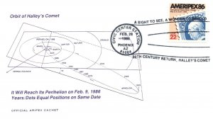ORBIT OF HALLEY'S COMET OFFICIAL ARIPEX CACHET CANCELLED PHOENIX ARIZONA 1986