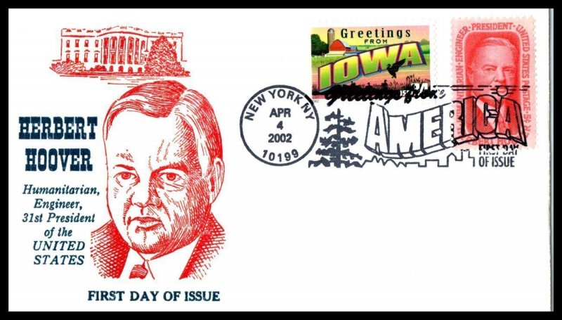 2002 IOWA Greetings Sc 3575 FDC with thermograph raised ink cachet (QJ