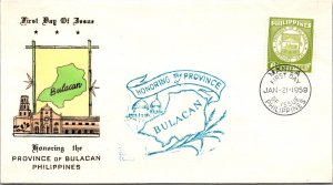 Philippines FDC 1959 - Province of Bulacan - 6c Stamp - Single - F43368