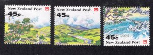 New Zealand 1992 45c Scenic Views, Scott 1116-1117, 1121 used, value = $1.95