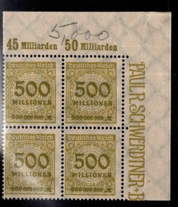 Germany Scott 293 hyper inflation  MNH** Top Right corner block