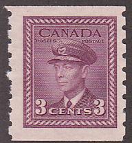 Canada 266 KGVI WWII War Issue Coil 3¢ 1943