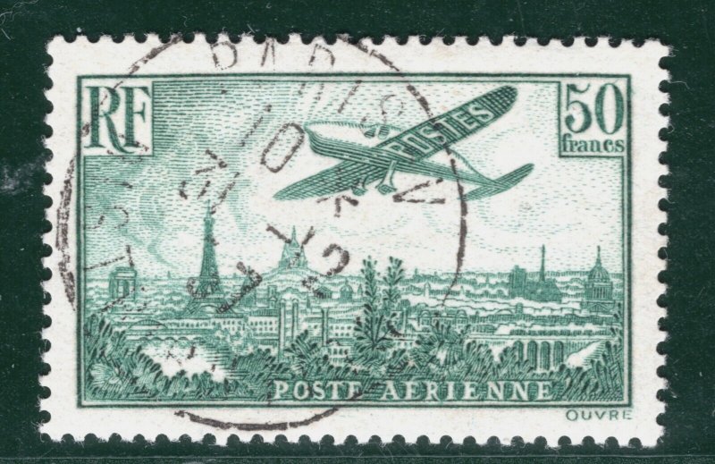 FRANCE Air Mail ScottC14a 50Fr Deep Green (1936) High Value CDS Used c$525+ SBG7