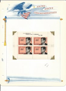 Mali Collection, John F. Kennedy on 3 White Ace Pages, Mint NH, C24a, FDC