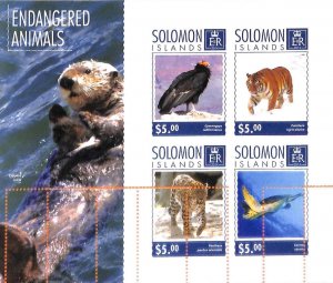 A7016 - SOLOMON ISLANDS, Error, 2014, MISPERF MINIATURE SHEET: Birds, Tigers