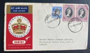 1953 Singapore First Day Cover FDC Quantas Queen Elizabeth 2 Coronation