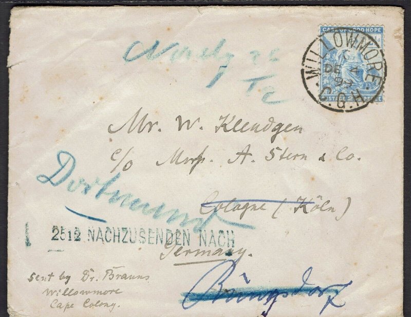 CAPE OF GOOD HOPE 1899 RE ADDRESSED COVER TO GERMANY