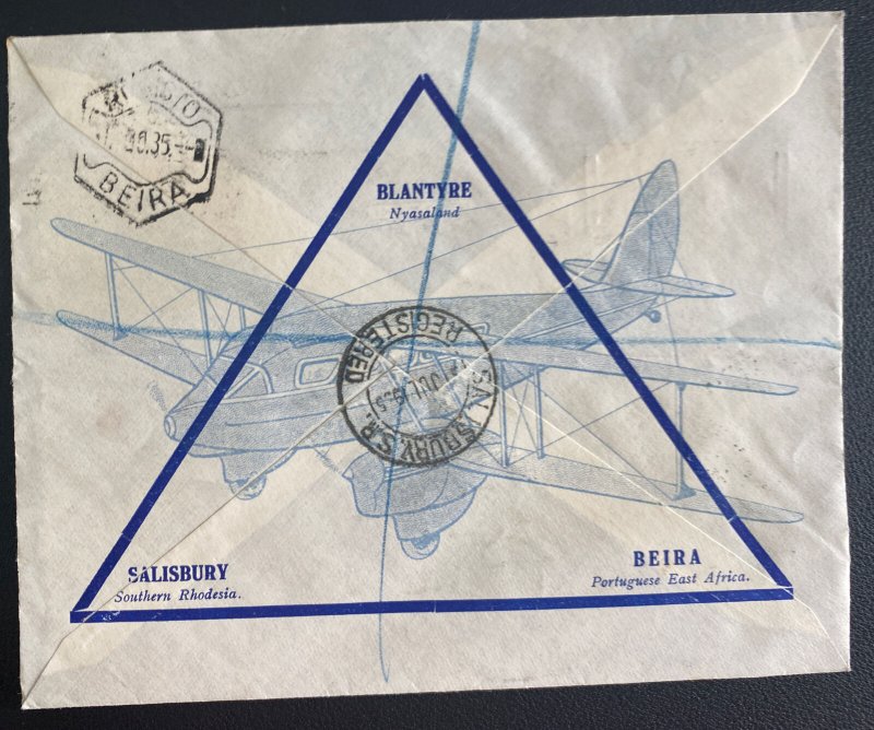 1935 Salisbury S Rhodesia First Flight Airmail Cover To Beira Portuguese Africa