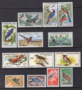 French Colonies in Africa Birds 1962-1965, 13 Better Stamps MH CV$90