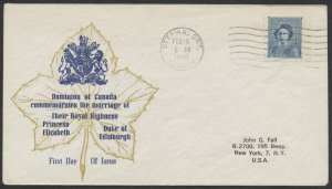 1948 #276 4c Royal Wedding FDC, Flat Print Sanders Cachet, Ottawa Machine