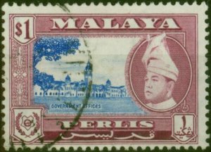 Perlis 1957 $1 Ultramarine & Reddish Purple SG38 Fine Used