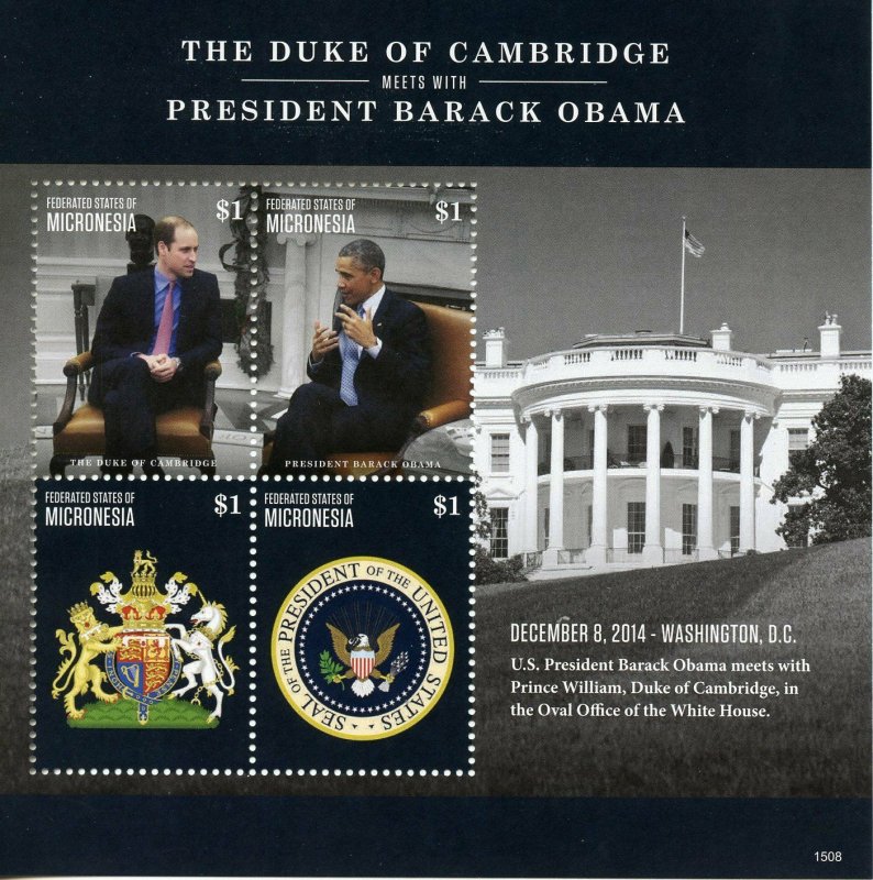 Micronesia Royalty Stamps 2015 MNH Prince William & Barack Obama 4v M/S