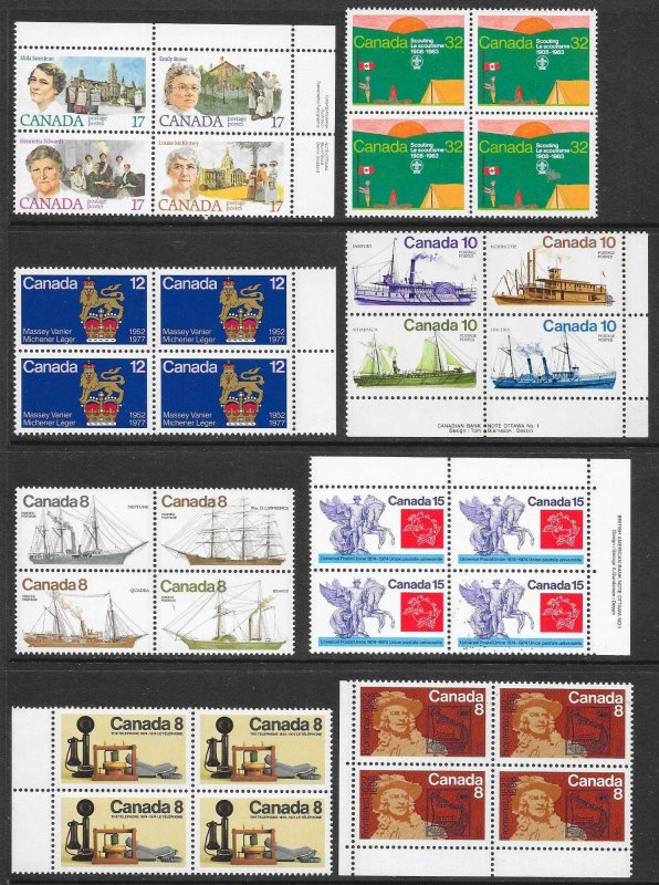 CANADA (230) Blocks and Imprint Blocks of 4 ALL Mint Never Hinged FV=C$73++