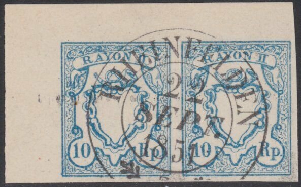 SWITZERLAND  An old forgery of a classic stamp - pair.......................B195