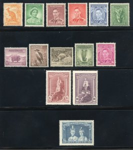 AUSTRALIA 1937/46  KING GEORGE VI  DEFINITIVES SCOTT #166/79  MINT NEVER HINGED