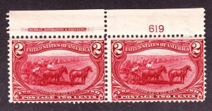 US 286 2c Trans-Mississippi Mint Plate #619 Pair F-VF OG NH SCV $160