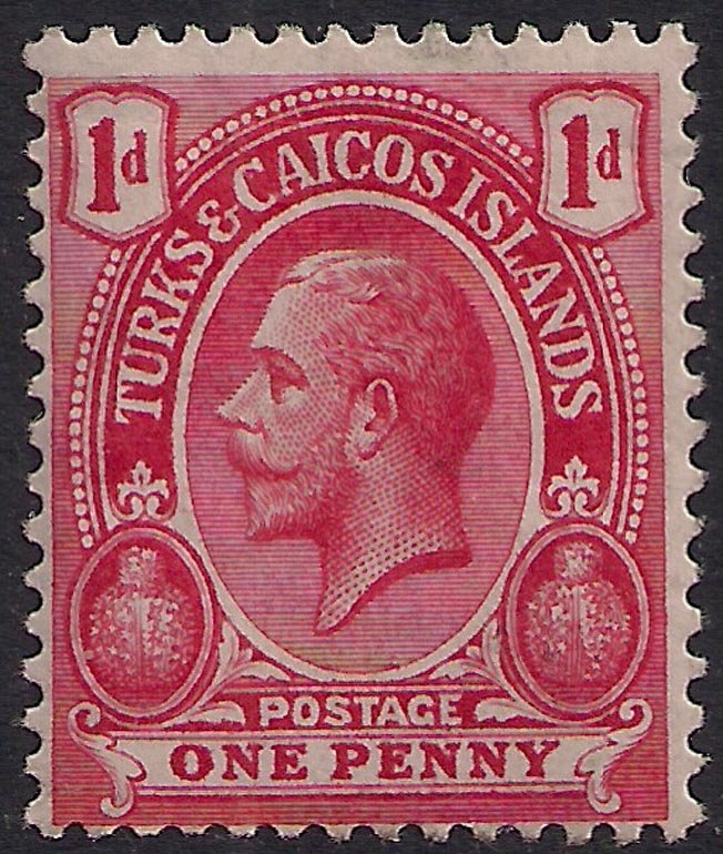 Turks & Caicos 1913 - 21 KGV 1d Rose Scarlet MM SG 130a  ( T991 )