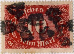 ALLEMAGNE / GERMANY / DEUTSCHLAND 1921 Mi.175 10Mk Carmine Used Stumme Stempel