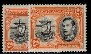 GRENADA GVI SG156 + 156b, 2d PERF VARIETIES, M MINT.