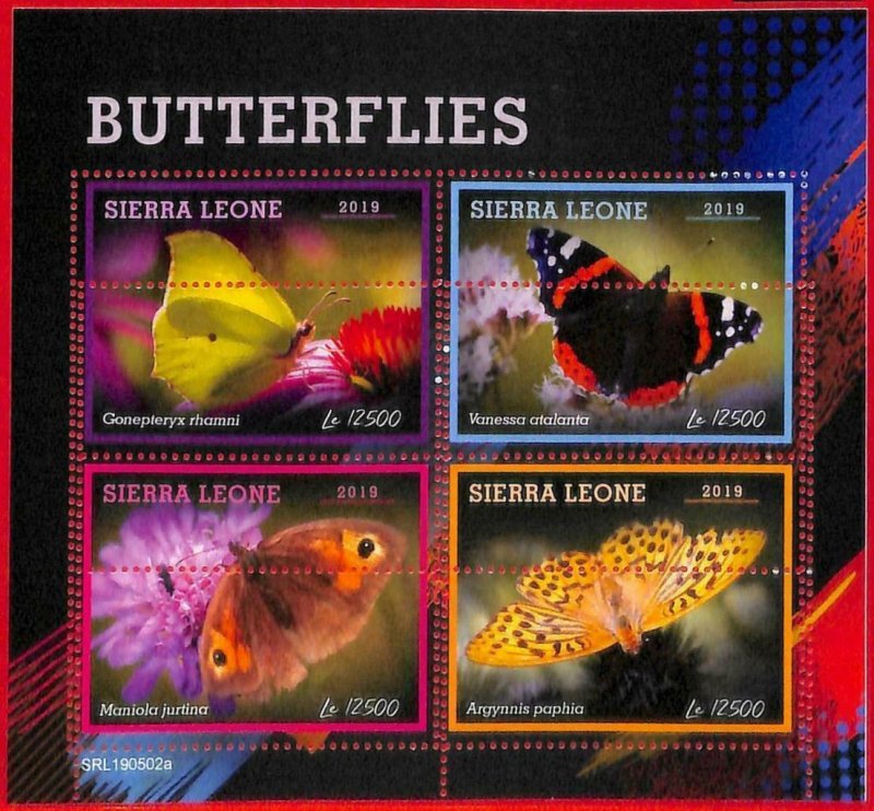 A4615 - SIERRA LEONE - MISPERF ERROR, Mini Leaf: 2019, Butterflies-