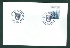 Sweden. 1978  Cover 90 Ore. Spc. Cancel: Lions Club: Arjang.