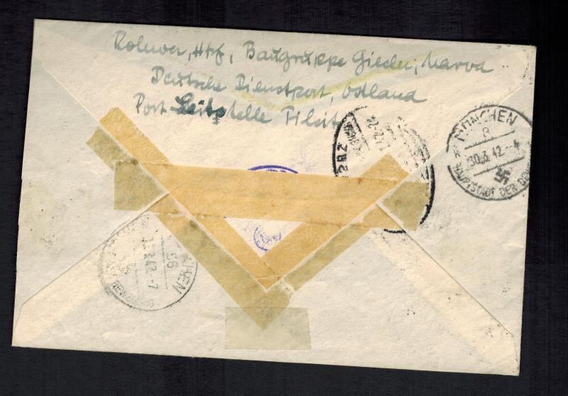 1942 Narwa Estonia Germany Dienstpost Cover to Munich Censored