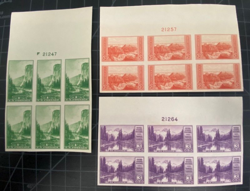 US Stamps-SC# 756 - 758  - Natl Parks - NGAI - Plate Blocks Of 6 - SCV = $22.25