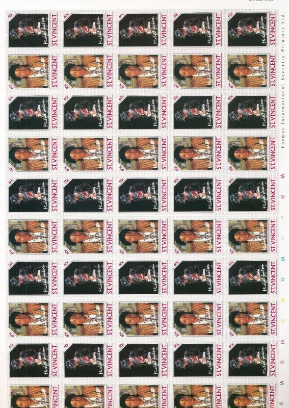 St Vincent 1985 Michael Jackson Imperf Sheets MNH x 4 (200 Stamps) You 982