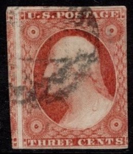 1855 US Scott #- 11a Type II 3 Cent George Washington Imperforate Dull Red Used