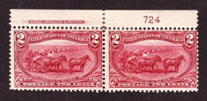 US 286 2c Trans-Mississippi Mint Plate #724 Top Pair F-VF OG H SCV $60