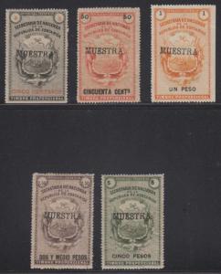 COSTA RICA 1882 REVENUES DOCUMENTARY Mena MR13, 16-17, 19-20 MUESTRA SPECIMEN 