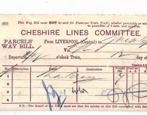 GB Cheshire Lines Committee LIVERPOOL CENTRAL STATION Parcel Way Bill 1892 BC159