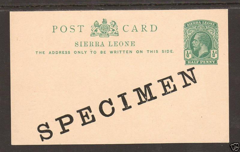 Sierra Leone H&G 11 mint 1912 SPECIMEN Postal Card 1;0