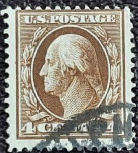 US Scott # 334; used 4c Washington from 1908; VG; off paper