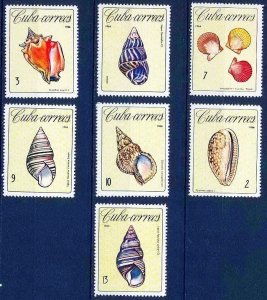 CUBA Sc# 1124-1130  SEA SHELLS seashells ocean marine life CPL SET of 7 1966 MNH