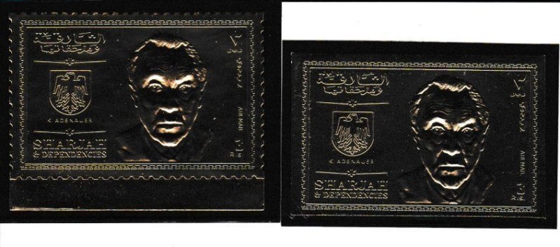 Sharjah # MI 544A-544B, Block 52B, Konrad Adenauer Gold Foil Stamps, Mint NH