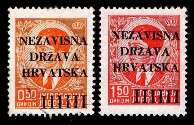 1941 CROATIA #1 & 3 YUGOSLAVIA OVERPRINTS - USED & NEW - VF - CV$10.00 (E#2517)