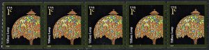 SC#3758A 1¢ Tiffany Lamp Plate Strip of Five: #S11111 (2008) MNH