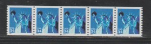 United States SC 3476 Plate 1111 Strip of 5 Mint Never Hinged. End of roll