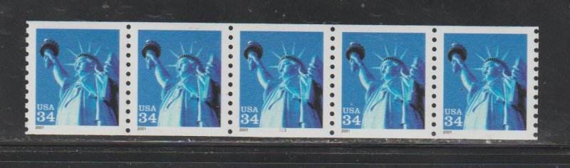United States SC 3476 Plate 1111 Strip of 5 Mint Never Hinged. End of roll