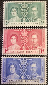 Falkland Is., 1937, George VI Coronation, set of 3, MH, SCV$2.90