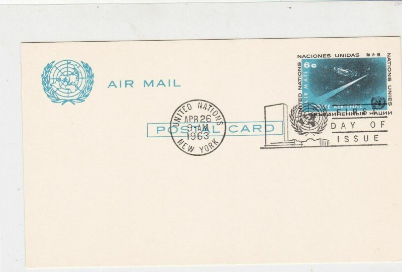 United Nations 1963 United Nations Slogan Cancel FDC Stamps Card ref 22130