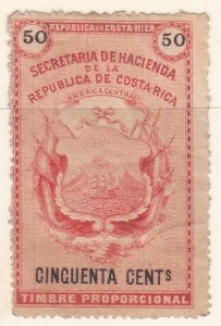 Costa Rica Revenue tax Stamp 1882 Mena #R16 Coats of Arms 50c Unused.