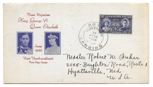 Hollyrood, Newfoundland 1939 to Maryland, Royal Visit Scott 249 First Day Cover