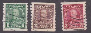 Canada # 228-230, King George V, Coil Stamps, Used, 1/2 Cat.
