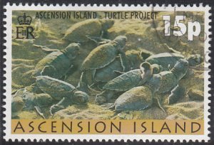 Ascension 2000 used Sc #750 15p Young turtles in sand