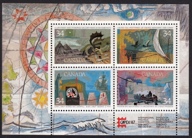 EXPLORATION of CANADA = HISTORY = Souvenir Sheet Canada 1986 #1107b MNH